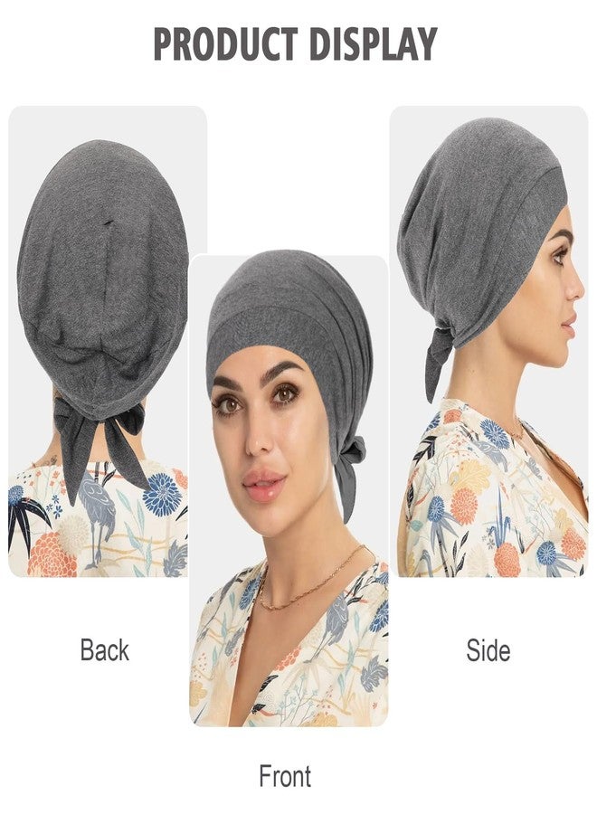 XEPST 2 PCS Hijab Undercap for Women, Islamic Muslim Under Hijab Cap Satin Lined Undercap Tie Back Bonnet Inner Head Scarf Head Wraps Hair Turbans for Women Chemo Headwear Sleep Cap, Black+Dark Grey - Image 5
